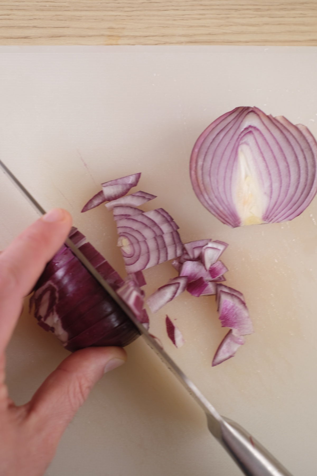 I finely chopped red onion for the spicy egg salad
